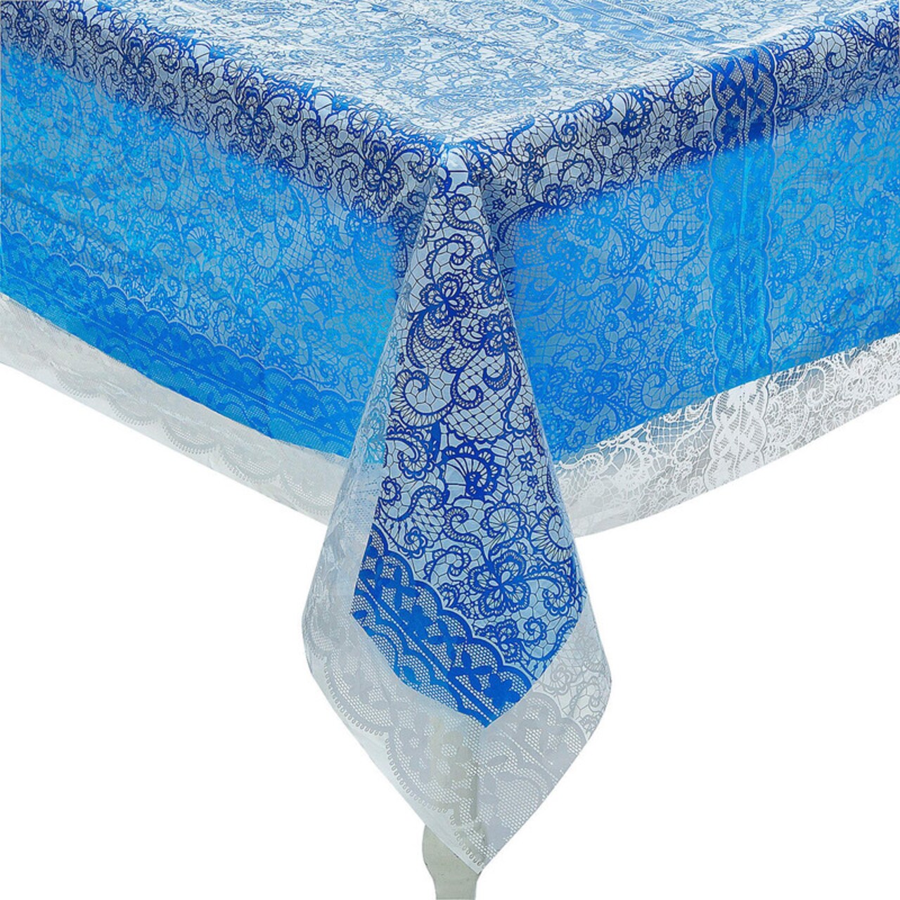 White Lace Printed & Solid Color Rectangle Disposable Plastic Tablecloth Kit 2 Pieces